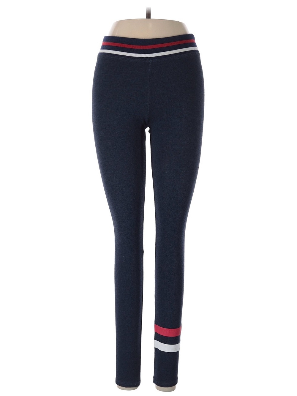 Sundry Navy Knit Leggings with Red and White Stripes